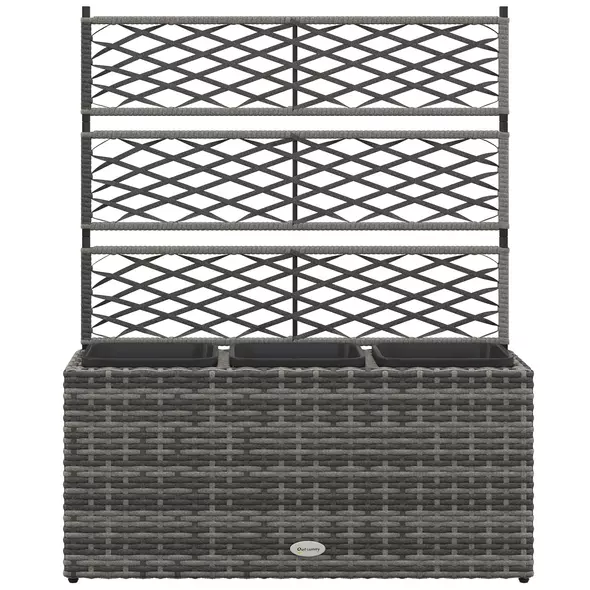 Outsunny 33L Garden PE Rattan Planter with Trellis, Free Standing Flower Raised Bed for Garden, Garden Planter for Climbing Plants, 84cm x 30cm x 107cm, Light Grey - 1