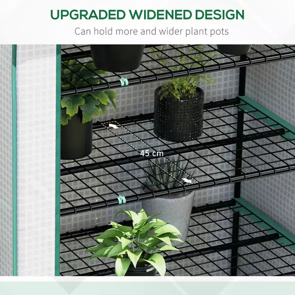 Outsunny 5 Tier Widened Mini Greenhouse with Reinforced PE Cover, Portable Indoor Outdoor Green House with Roll-up Door and Wire Shelves, 90 x 49 x 193cm, White - 4