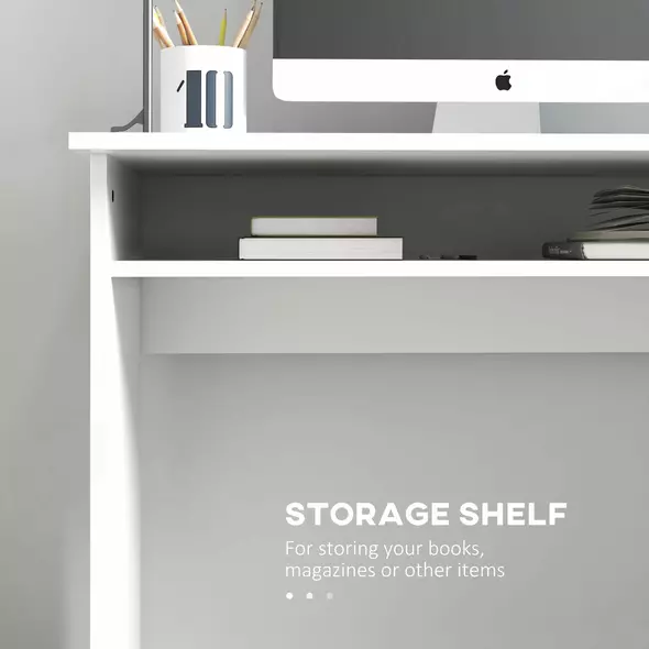 HOMCOM 90 x 50cm Computer Table, Modern Home Office Desk, Small Writing Desk with Storage Shelf, High Gloss White - 4