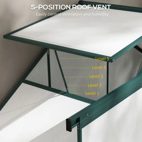 Outsunny 6 x 2.5ft Polycarbonate Greenhouse Walk-In Green House with Rain Gutter, Sliding Door, Window, Foundation, Green - 7