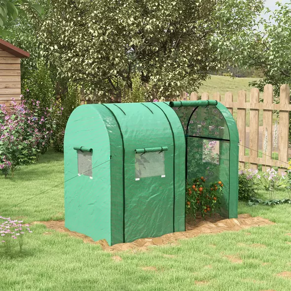 Outsunny Tomato Greenhouse, Garden Growhouse with 2 Roll-up Doors and 4 Mesh Windows, Portable Indoor Outdoor Green House, 185 x 94 x 150cm, Green - 2