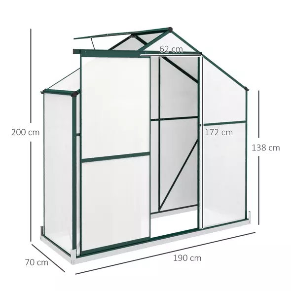 Outsunny 6 x 2.5ft Polycarbonate Greenhouse Walk-In Green House with Rain Gutter, Sliding Door, Window, Foundation, Green - 3