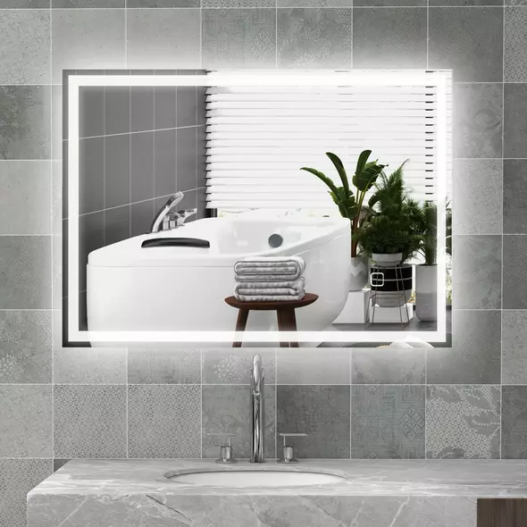HOMCOM 70 x 50cm LED Bathroom Mirror with Lights, Dimmable Makeup Mirror, Vanity Mirror with 3 Colour, Smart Touch, Anti-Fog - 2