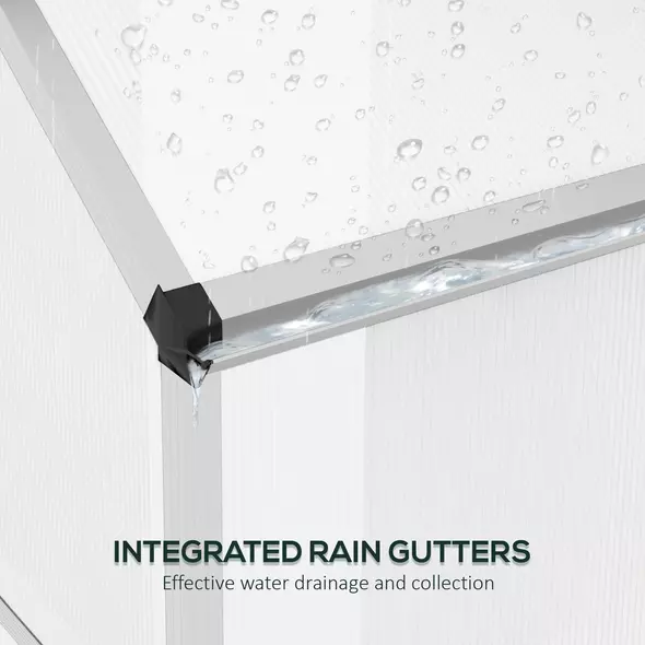 Outsunny 6 x 2.5ft Polycarbonate Greenhouse Walk-In Green House with Rain Gutter, Sliding Door, Window, Foundation, Silver - 8