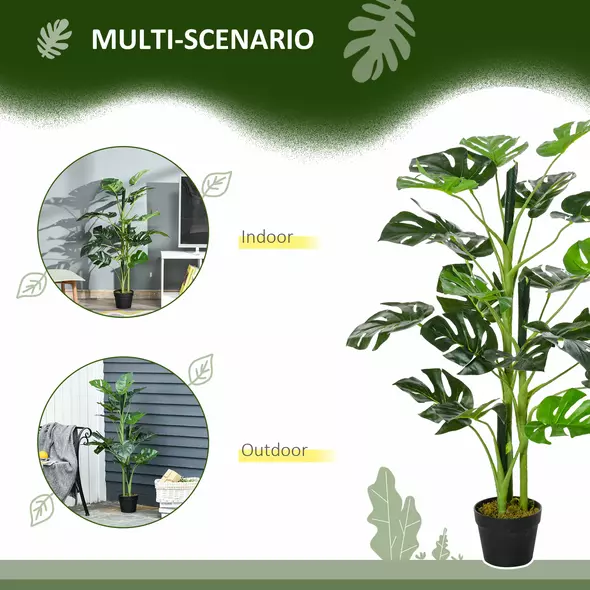 Outsunny 100cm/3.3FT Artificial Monstera Tree Decorative Cheese Plant 21 Leaves with Nursery Pot, Fake Tropical Palm Tree for Indoor Outdoor Décor, Set of 2 - 5