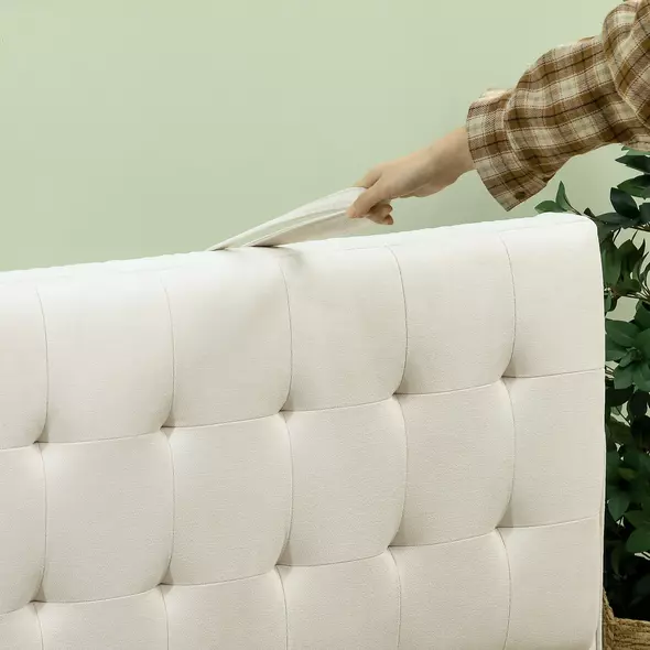 HOMCOM Modern Loveseat Sofa, Compact 2 Seater Sofa with Hidden Storage, 117cm Tufted Cotton Couch with Wood Legs, Cream White - 7