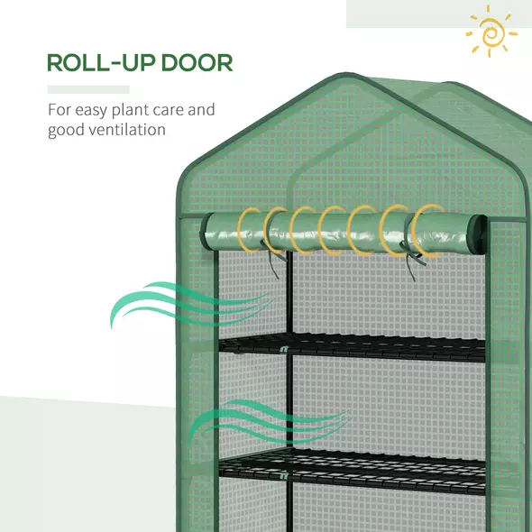 Outsunny 5 Tier Widened Mini Greenhouse with Reinforced PE Cover, Portable Indoor Outdoor Green House with Roll-up Door and Wire Shelves, 90 x 49 x 193cm, Green - 7