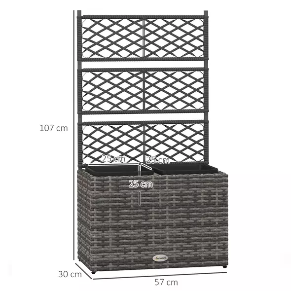 Outsunny 22 L Rattan Planter with Trellis, Freestanding Raised Beds for Garden with Two Plant Boxes, Outdoor Planter for Climbing Plants, Flowers, 57 x 30 x 107 cm, Mixed Grey - 3