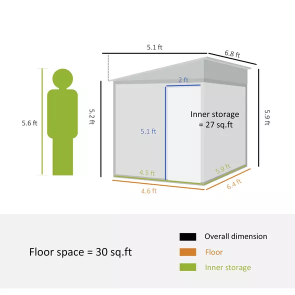 Outsunny 7 x 5ft Galvanised Metal Shed, with Sliding Door, two hooks and adjustable shelves - White - 3