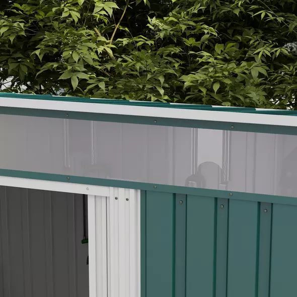 Outsunny 6.5 x 4FT Galvanised Metal Shed with Foundation Kit, Lockable Tool Garden Shed with Double Sliding Doors, Vents, Green - 7
