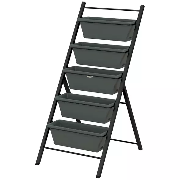 Outsunny 5-Tier Vertical Raised Garden Planter with 5 Container Boxes, Outdoor Plant Stand for Vegetable Flowers, Grey - 1