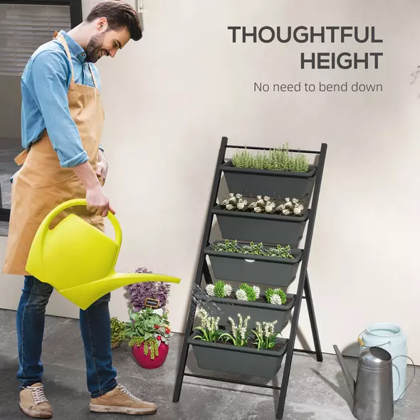 Outsunny 5-Tier Vertical Raised Garden Planter with 5 Container Boxes, Outdoor Plant Stand for Vegetable Flowers, Grey - 5