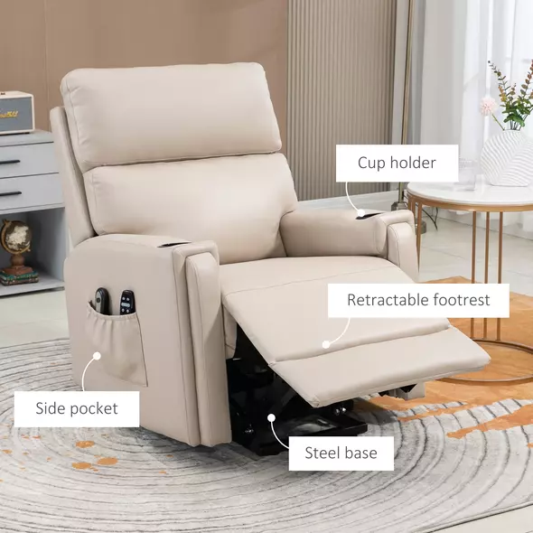 HOMCOM Electric Riser and Recliner Chair, with Massage and Heat - Beige - 8