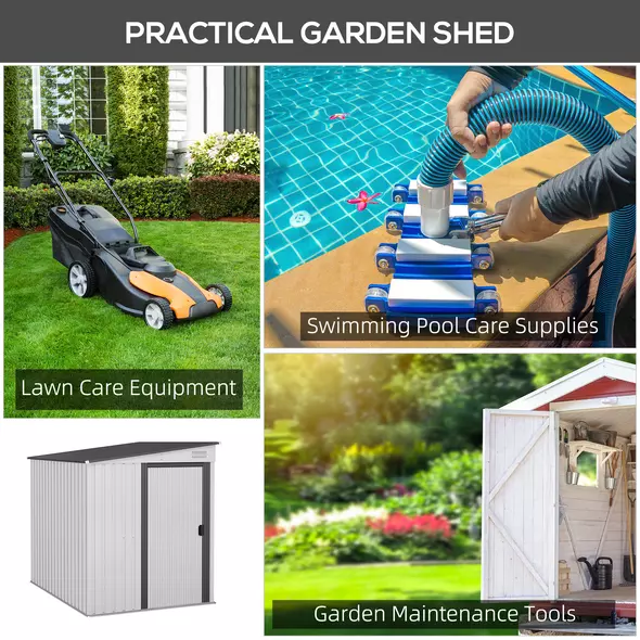 Outsunny 7 x 5ft Galvanised Metal Shed, with Sliding Door, two hooks and adjustable shelves - White - 4