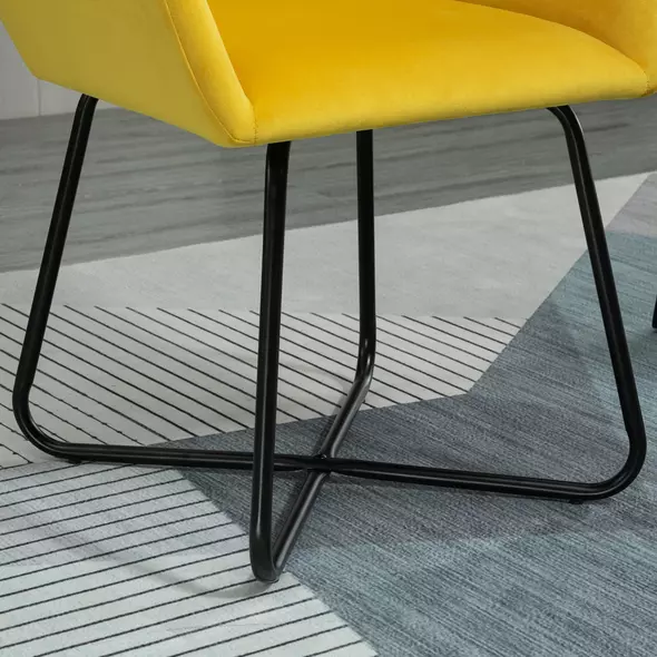 HOMCOM Velvet-Feel Plisse Back Accent Chair - Yellow - 6