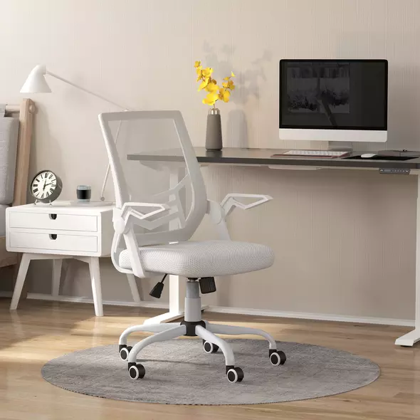 Vinsetto Mesh Office Chair, Computer Desk Chair with Flip-up Armrests, Lumbar Back Support and Swivel Wheels, White - 2