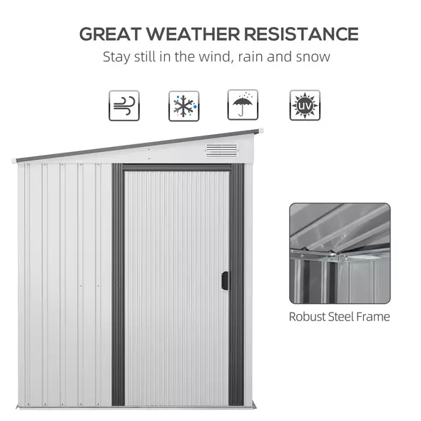 Outsunny 7 x 5ft Galvanised Metal Shed, with Sliding Door, two hooks and adjustable shelves - White - 6
