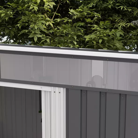 Outsunny 6.5 x 4FT Galvanised Metal Shed with Foundation Kit, Lockable Tool Garden Shed with Double Sliding Doors, Vents, Grey - 8
