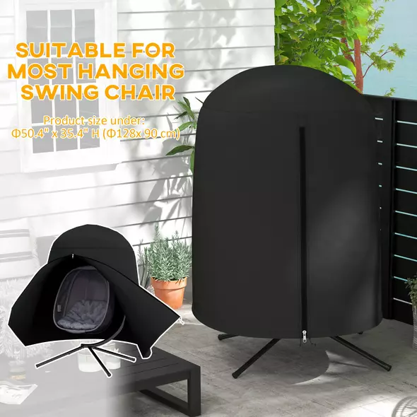 Outsunny 190 x Φ128cm Hanging Egg Chair Furniture Cover - Black - 4