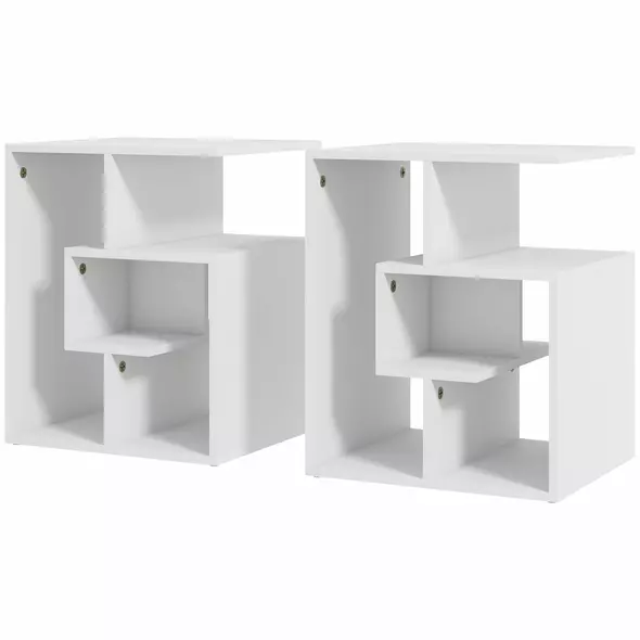 HOMCOM Side Table, 3 Tier End Table with Open Storage Shelves for Living Room, Bedroom, Set of 2, White - 1