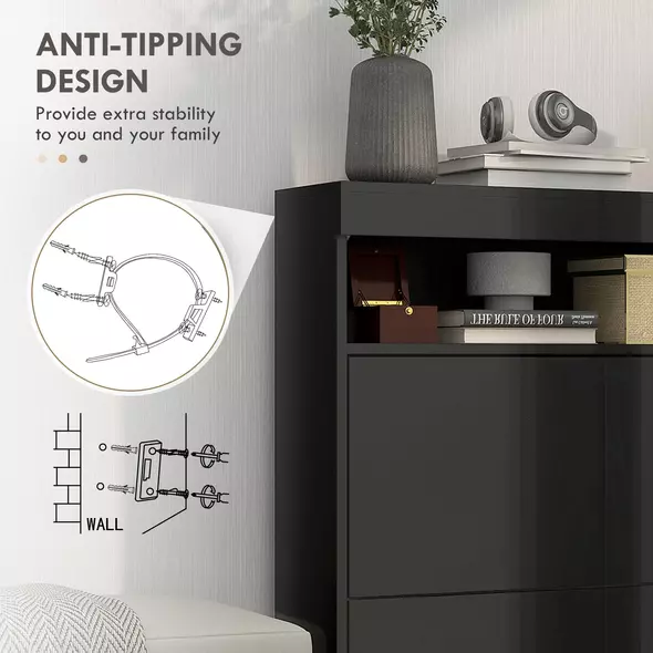 HOMCOM 16 Shoe Pair Storage Cabinet, with Flip Doors - High Gloss Black - 6