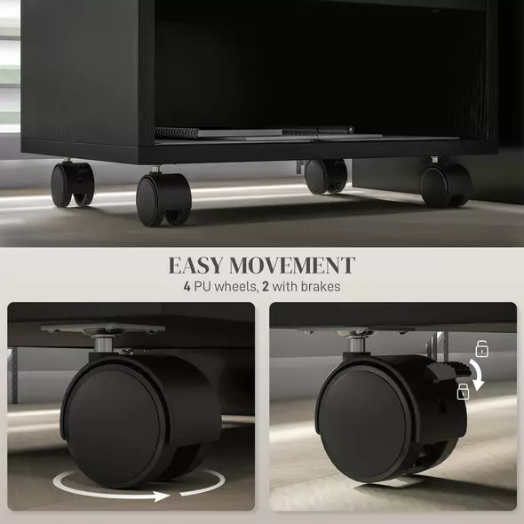 HOMCOM Three-Compartment Printer Cabinet, with Wheels - Black - 5