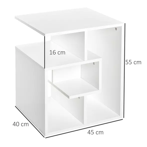 HOMCOM Side Table, 3 Tier End Table with Open Storage Shelves for Living Room, Bedroom, Set of 2, White - 3