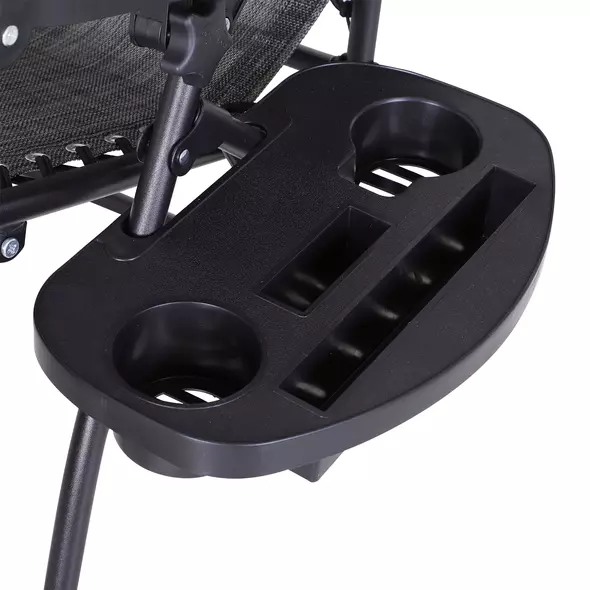 Outsunny 2 Piece Foldable Reclining Garden Chair with Headrest, Zero Gravity Deck Sun Lounger Seat Chair with Footrest, Armrest, Cup Holder & Canopy Shade, Grey - 8