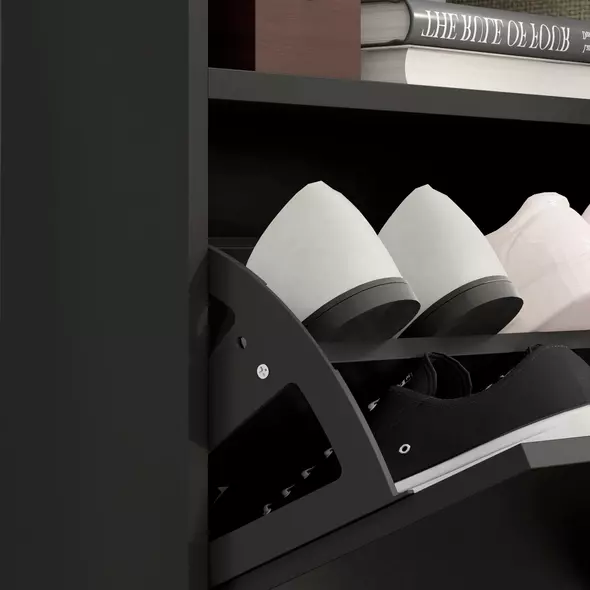 HOMCOM 16 Shoe Pair Storage Cabinet, with Flip Doors - High Gloss Black - 9