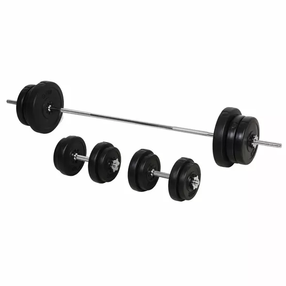 HOMCOM Dumbbell and Barbell Set with 65kg Adjustable Barbell Weights Set, for Home Gym - Black - 1