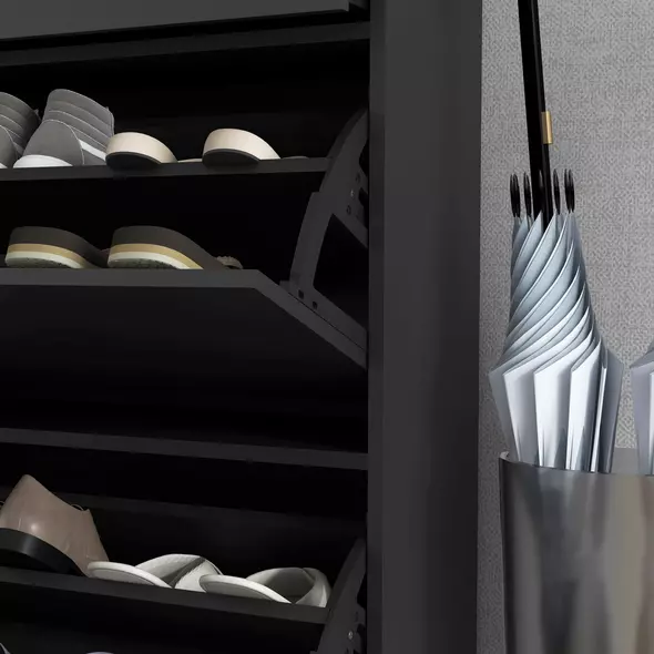 HOMCOM Three Drawer Slim Shoe Storage Cabinet, 12 Shoe Pairs - Black - 9