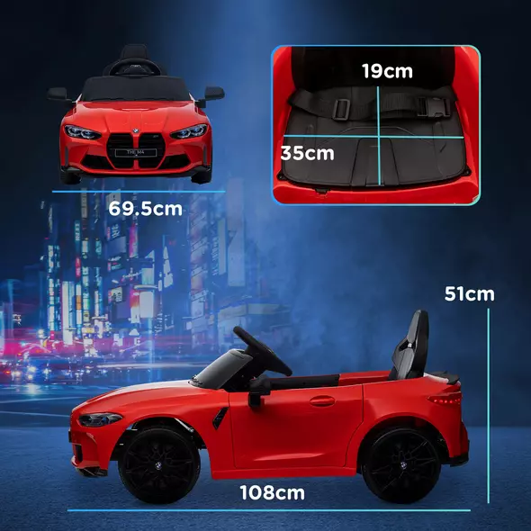 AIYAPLAY 12V BMW Licensed Kids Car, with Easy Transport, Remote Control, Suspension, Music, Horn, LED Lights, Red - 3