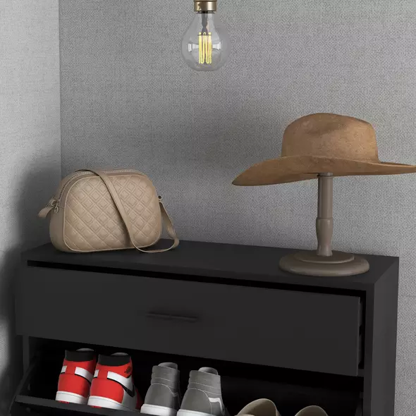 HOMCOM Three Drawer Slim Shoe Storage Cabinet, 12 Shoe Pairs - Black - 8