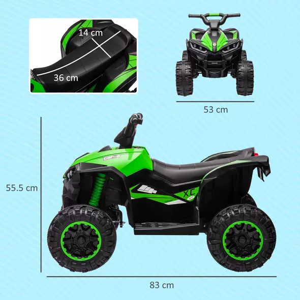 HOMCOM 12V Ride-On Quad Bike w/ Music, Horn, for Ages 3-5 Years - Green - 3