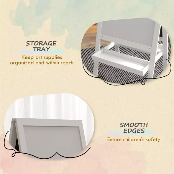 AIYAPLAY Kids Easel, Art Easel with Double Sided Whiteboard, Chalkboard, Storage, 2 in 1 Standing Easel for Toddlers 18-48 Months, White - 5