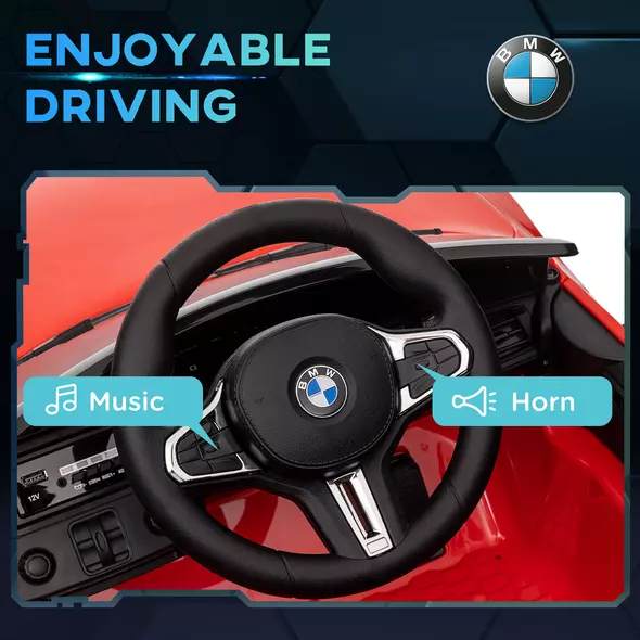 AIYAPLAY 12V BMW Licensed Kids Car, with Easy Transport, Remote Control, Suspension, Music, Horn, LED Lights, Red - 7