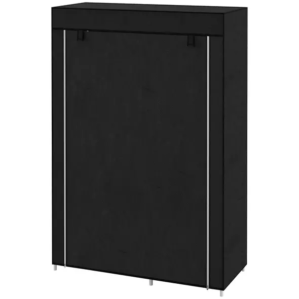 HOMCOM Fabric Wardrobe, Portable Wardrobe with 6 Shelves, 1 Hanging Rail, Foldable Closets, 103 x 43 x 162.5 cm, Black - 1