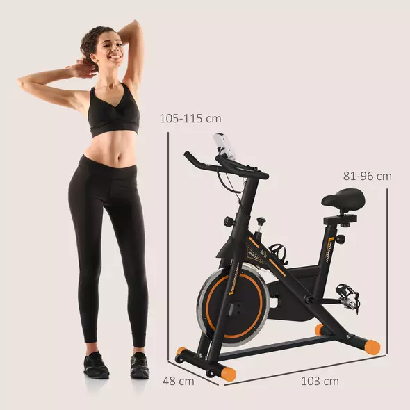 HOMCOM Exercise Bike, Indoor Cycling, with LCD Display, Heart Rate, Sensor - Black and Orange - 3