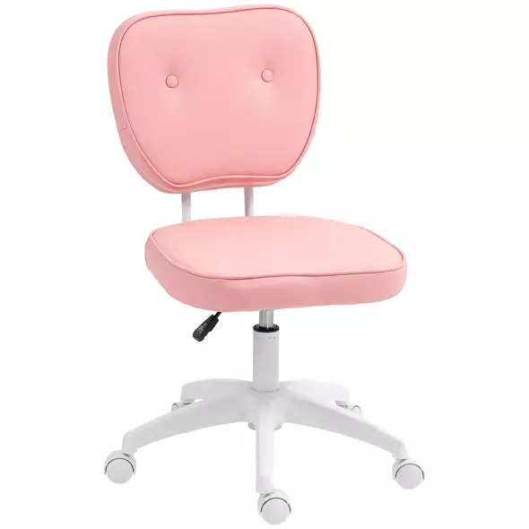 Vinsetto Vanity Office Chair, PU Leather Computer Chair for Home, with Adjustable Height, Armless, Swivel Wheels, Pink - 1