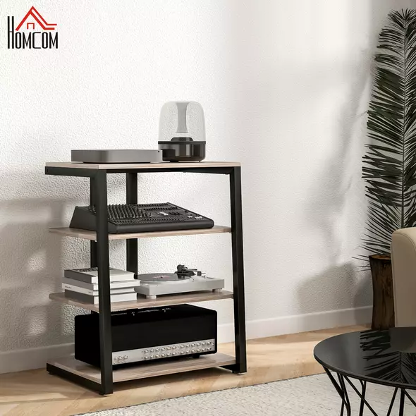 HOMCOM HiFi Stand, with Four Storage Shelves - Grey - 2