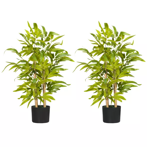 HOMCOM 2 PCs Artificial Plants Bamboo Tree in Pot Desk Fake Plants for Home Indoor Outdoor Decor, 15x15x60cm, Green - 1