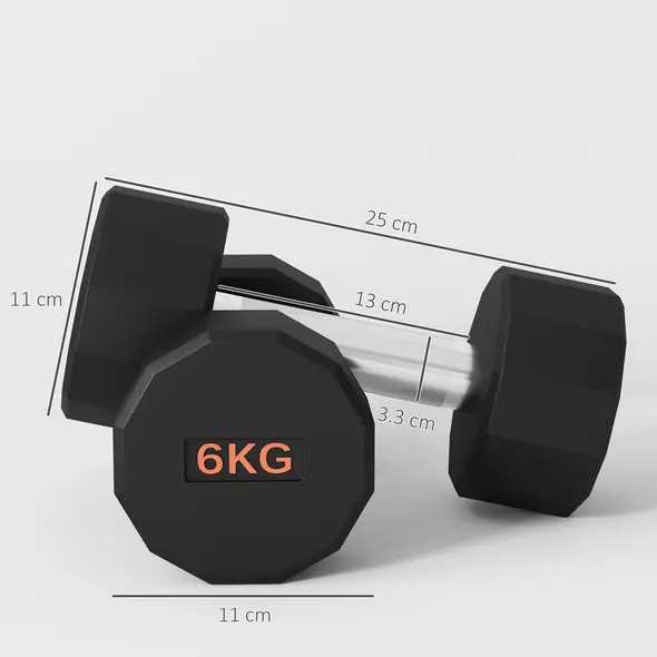 SPORTNOW Dumbbells Weights Set with 12-Sided Shape and Non-Slip Grip for Men Women Home Gym Workout, 2 x 6kg - 3