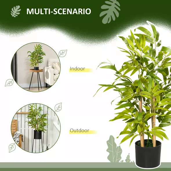 HOMCOM 2 PCs Artificial Plants Bamboo Tree in Pot Desk Fake Plants for Home Indoor Outdoor Decor, 15x15x60cm, Green - 5