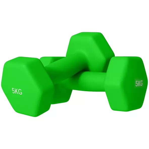 SPORTNOW 2 x 5kg Hexagonal Dumbbells Weights Set with Non-Slip Grip for Home Gym Workout, Green - 1