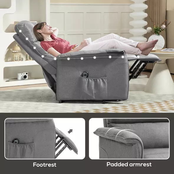 HOMCOM Electric Riser Recline Armchair, with Footrest - Grey - 8