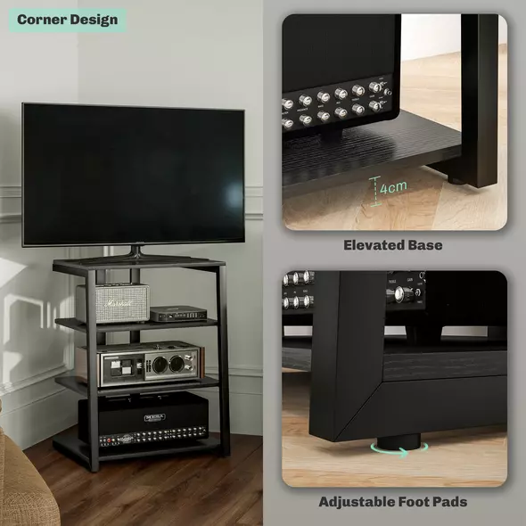 HOMCOM HiFi Stand, with Four Storage Shelves - Black - 7