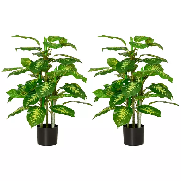 HOMCOM 2 PCs Artificial Evergreen Tree Fake Decorative Plant in Nursery Pot for Indoor Outdoor Décor, Green - 1