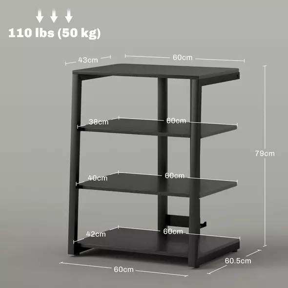 HOMCOM HiFi Stand, with Four Storage Shelves - Black - 3