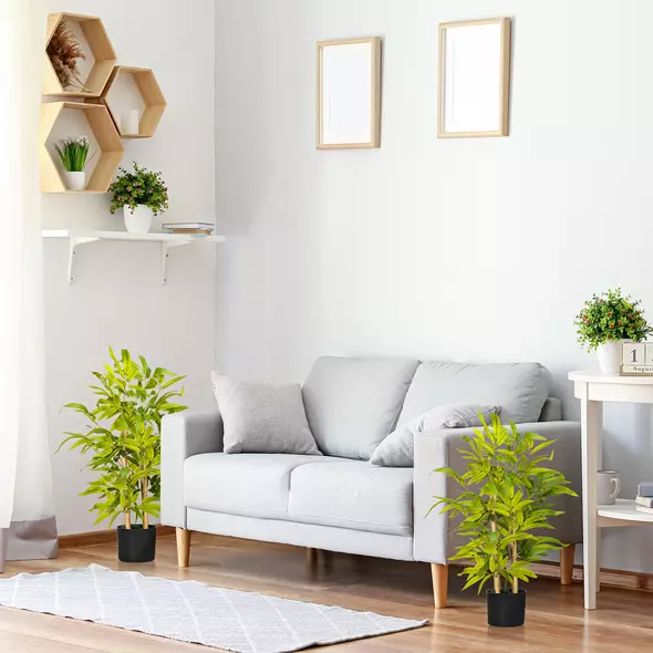 HOMCOM 2 PCs Artificial Plants Bamboo Tree in Pot Desk Fake Plants for Home Indoor Outdoor Decor, 15x15x60cm, Green - 2
