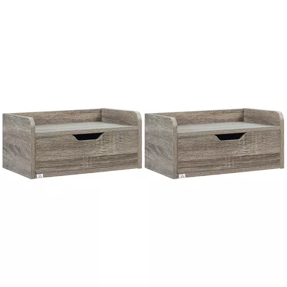 HOMCOM Floating Nightstands Set of 2, Wall Mounted Bedside Table with Drawer for Bedroom, Grey - 1